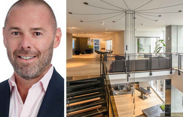 JLL's Evan Margolin and an office interior.