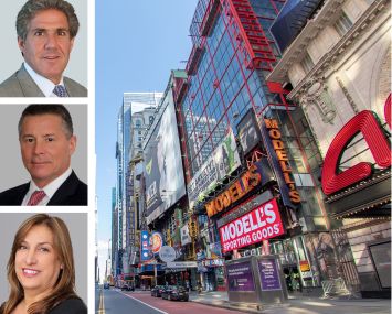 CBRE's Gary Trock, Cushman & Wakefield's Alan Schmerzler and Diana Boutross, and 234 West 42nd Street.
