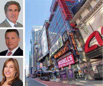 CBRE's Gary Trock, Cushman & Wakefield's Alan Schmerzler and Diana Boutross, and 234 West 42nd Street.