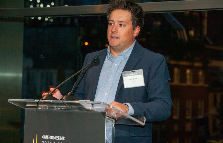 Greg Gomer of HqO speaks at Commercial Observer's 2024 Annual Power Gala at Lever House.
