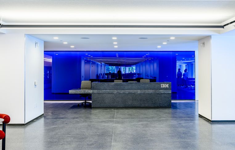 IBM's signature shade of blue adds an accent in many areas of the office.