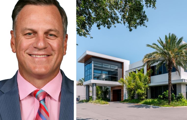 John Crotty, principal at Avison Young, and FXE Gateway. The property includes a 20,150-square-foot building and an attached 18,048-square-foot private hangar that can hold up to four planes.