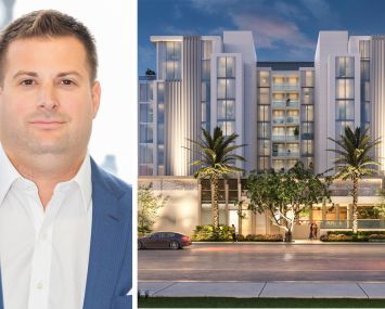John Farina, CEO of U.S. Development, and a rendering of Salato Pompano Beach.