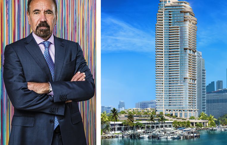 Related Group CEO Jorge Perez and a rendering of St. Regis Residences, Miami.