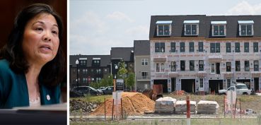 Acting Secretary of Labor Julie Su and townhouses under construction.