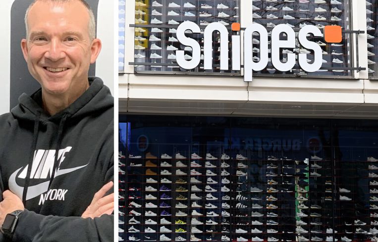 Martin Badour, president of Snipes USA, and a Snipes store.