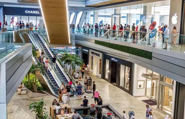 Shoppers inside a mall in Miami.