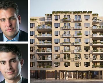 Emerald Creek Capital's Mike Cleaver and Matt Fantuzzi and a rendering 1775 Coney Island Avenue, Brooklyn.