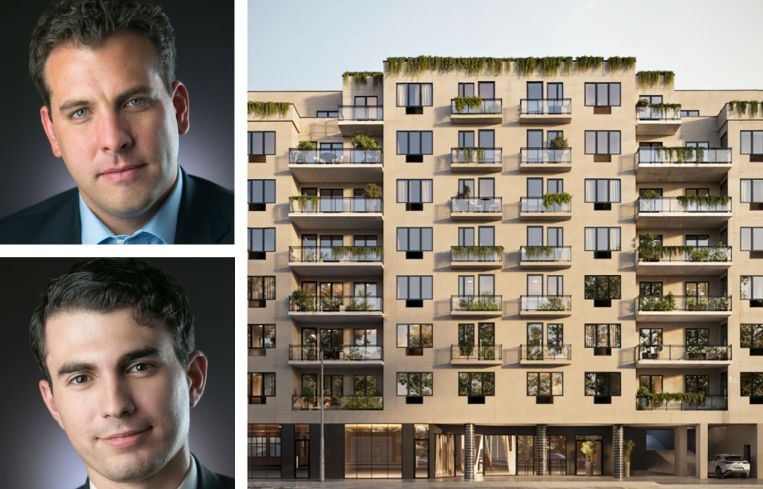 Emerald Creek Capital's Mike Cleaver and Matt Fantuzzi and a rendering 1775 Coney Island Avenue, Brooklyn.
