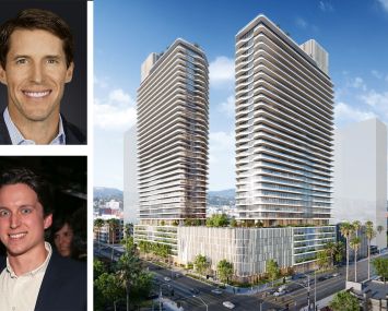 Lincoln Property Company's Rob Kane and Sam Pepper, and a rendering of the updated plans for the CMNTY Culture Campus project in Hollywood.
