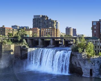High Falls on the Genesee River running through downtown Rochester.