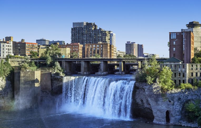 High Falls on the Genesee River running through downtown Rochester.