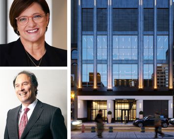 IHG Hotels & Resorts' Leanne Harwood, Extell Development's Gary Barnett, and a rendering of Klimpton Rockefeller Center.