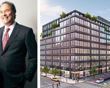 Gary Barnett, founder and chairman of Extell Development, and a rendering of Extell's planned residential project at 180 East 125th Street