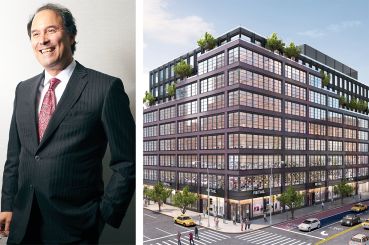 Gary Barnett, founder and chairman of Extell Development, and a rendering of Extell's planned residential project at 180 East 125th Street