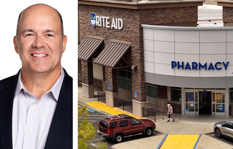 Incoming Rite Aid CEO Matt Schroeder and a Rite Aid store in California.