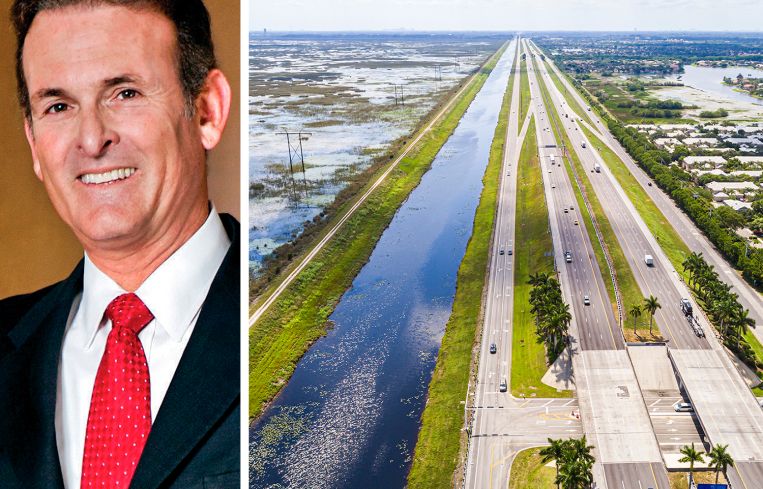 Lennar Executive Chairman and co-CEO Stuart Miller and an aerial view of Broward County and the Everglades.