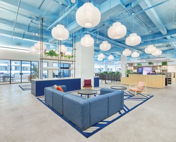 Vibrant Emotional Health painted the ceiling a calming baby blue at its new 80 Pine Street headquarters.