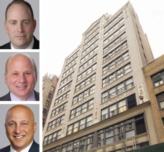 Cushman & Wakefield's William Fressle, Giorgio Versea, and William Golden, and 142 West 36th Street.