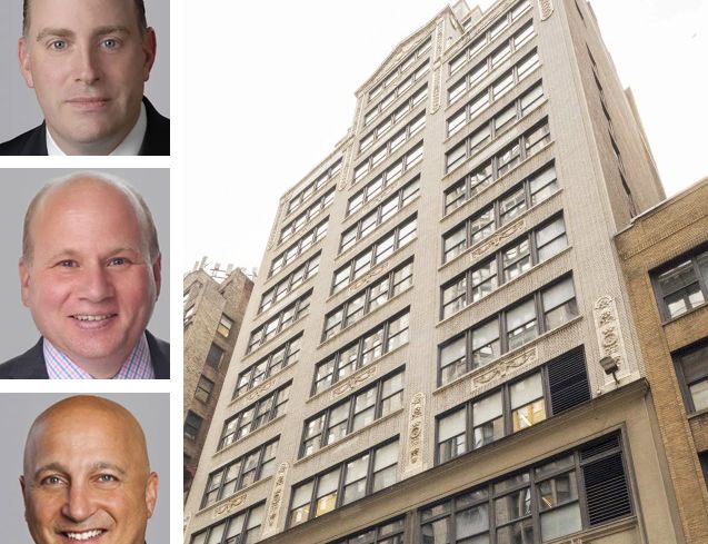 Cushman & Wakefield's William Fressle, Giorgio Versea, and William Golden, and 142 West 36th Street.