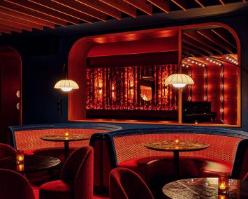 An inside of So & So's piano bar.