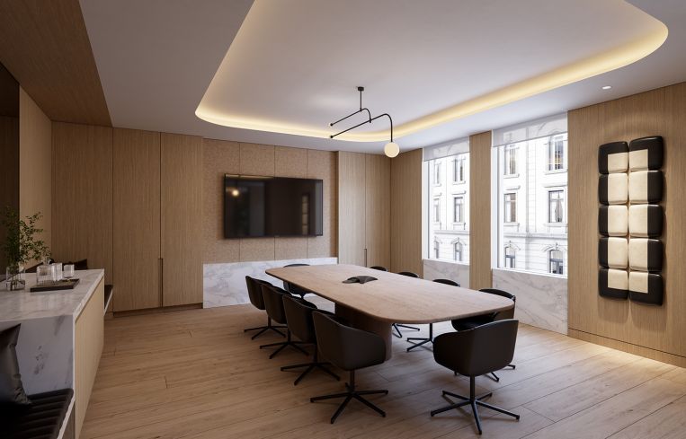A conference room at 680 Fifth Avenue.