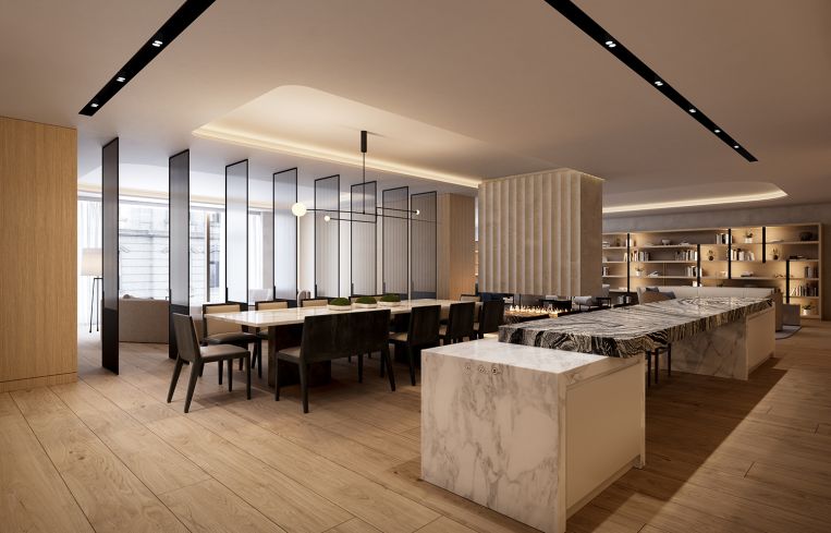 The amenity space of 680 Fifth Avenue.