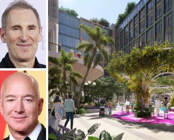 Andy Jassey, CEO of Amazon, and Jeff Bezos, executive chairman, and The Wynwood Plaza.
