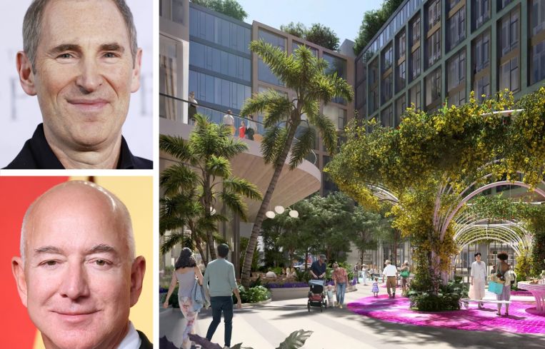 Andy Jassey, CEO of Amazon, and Jeff Bezos, executive chairman, and The Wynwood Plaza.