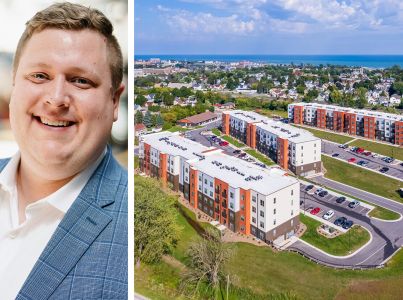 Andy Sinclair, CEO and principal of Midloch Investment Partners, and the Oscar Apartments in Sheboygan, Wisc.