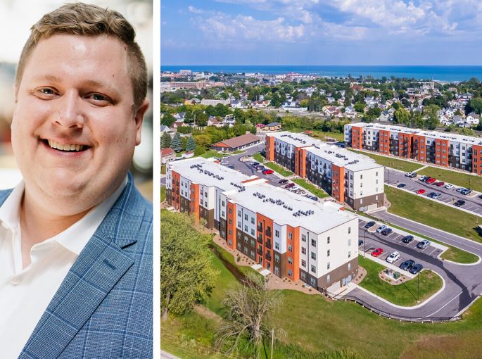 Andy Sinclair, CEO and principal of Midloch Investment Partners, and the Oscar Apartments in Sheboygan, Wisc.