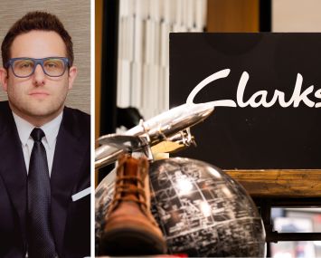 Brandon Singer, CEO of Retail by MONA, and a Clarks retail display.