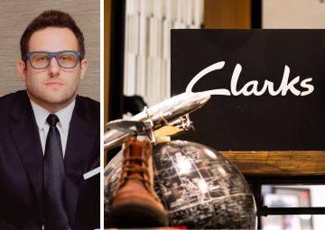 Brandon Singer, CEO of Retail by MONA, and a Clarks retail display.