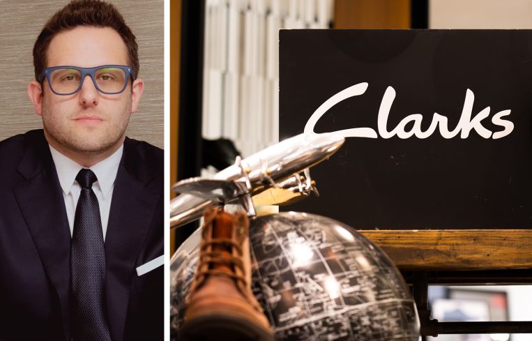 Brandon Singer, CEO of Retail by MONA, and a Clarks retail display.