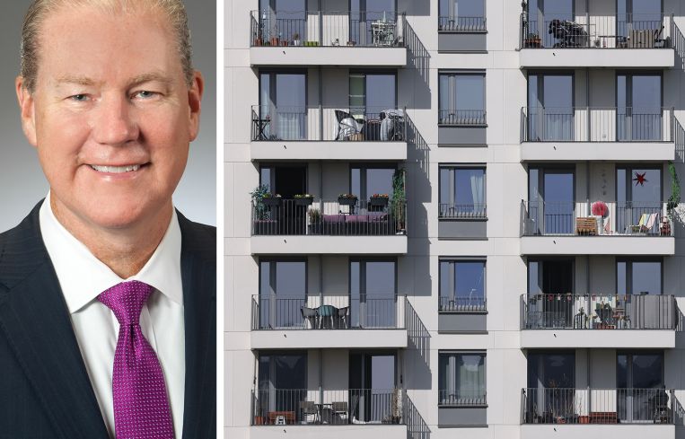 Citymark Capital CEO Daniel Walsh. Balconies protrude from a relatively new residential apartment building.