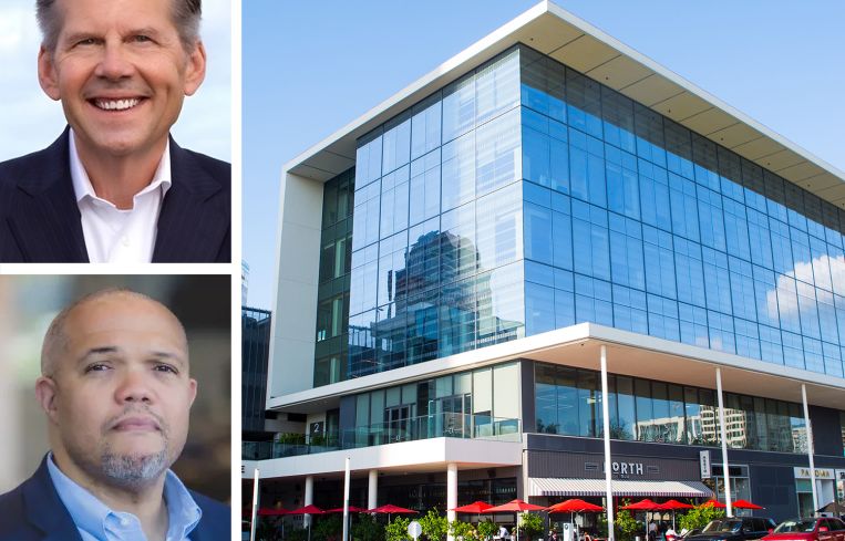 Whitestone REIT CEO Dave Holeman, MCB Real Estate Co-Founder/Managing Partner P. David Bramble, and BLVD Place, Houston.