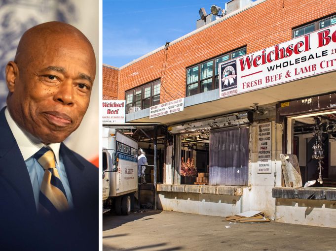 Mayor Eric Adams and one of several meat wholesalers in the Gansevoort Meat Market.