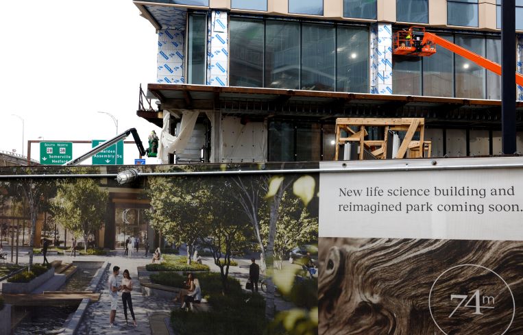 A life science building under construction in Somerville, Mass.