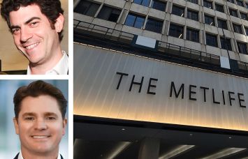 Mark Barak, CEO of La Pecora Bianca; Roger DeWames, President of Irvine Company Office Properties; and the Metlife Building.