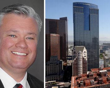 J.C. Casillas, managing director of research at NAI Capital, and the Gas Company Tower in Los Angeles.