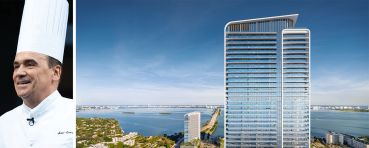 Jean-Georges Vongerichten and a rendering of the Jean-Georges Miami Tropic Residences.