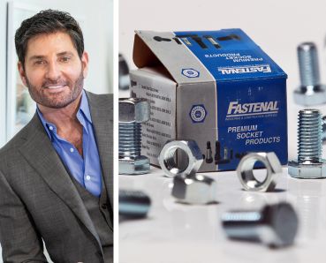 Joe Simone, president Simone Development, and a sample of Fastenal products.