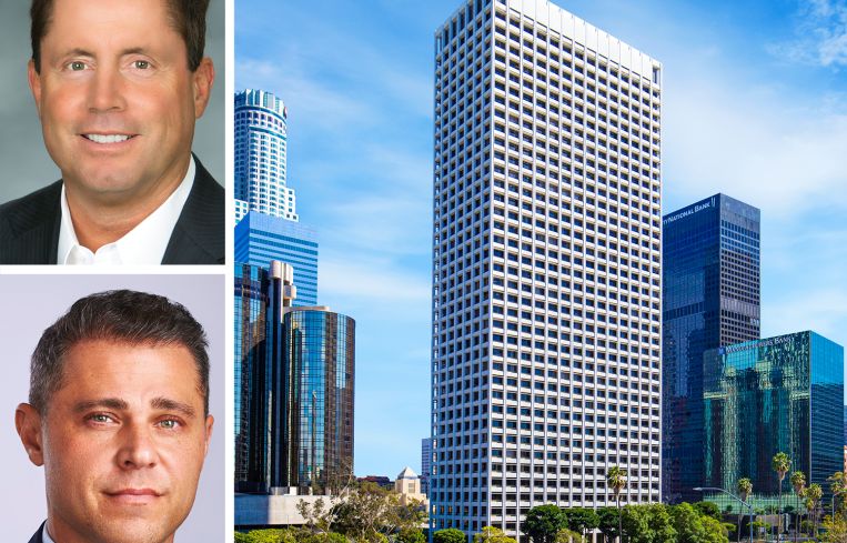 Newmark's Kevin Shannon and Jonathan Firestone, and Union Bank Plaza at 445 South Figueroa Street.