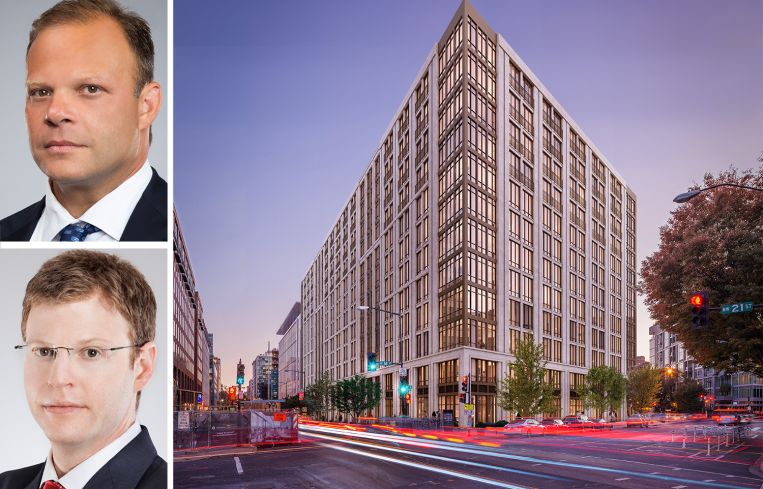 Matthew Pestronk, co-founder and president, and Michael Pestronk, co-founder and CEO, of Post Brothers, and a rendering of 2100 M Street NW.