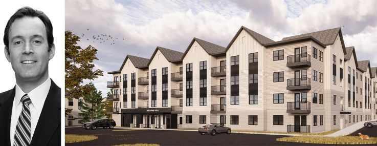 JLL Managing Director Matthew Schoenfeldt and a rendering of McAlpine Vista.