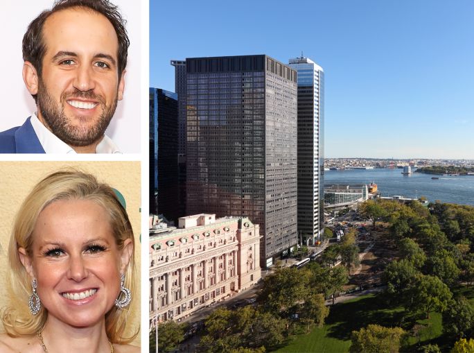 Rudin Management co-CEOs Michael Rudin and Samantha Rudin Earls and One Battery Park Plaza.