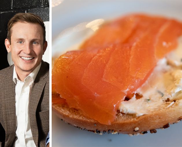 Nate Mallon, co-found and managing partner Verada, and salmon lox and cream cheese on a bagel.