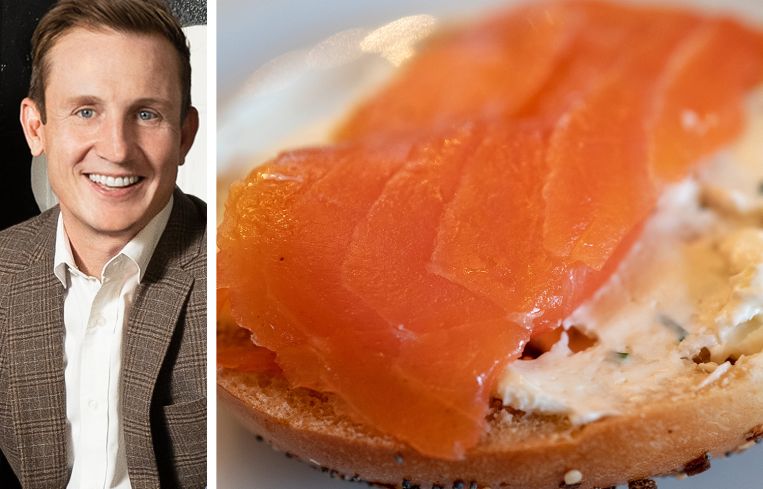 Nate Mallon, co-found and managing partner Verada, and salmon lox and cream cheese on a bagel.