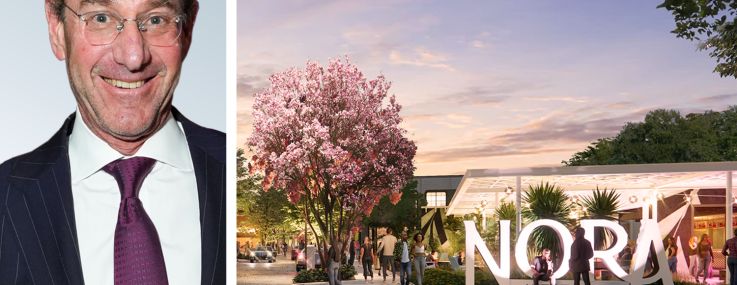 Richard Born of BD Hotels and a rendering of the entrance to the planned Nora development.