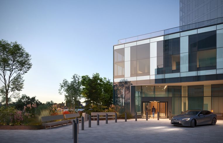 A rendering of the outside of 20 and 30 Hallets Point.